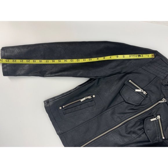 JOU JOU Black Zip Up Faux Leather Moto Jacket Size M - Picture 11 of 11